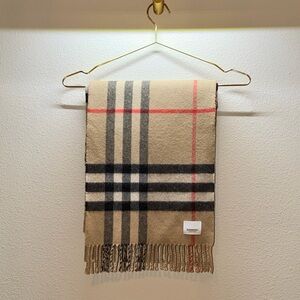 Burberry Beige and Red Classic Check Scarf with Logo Patch